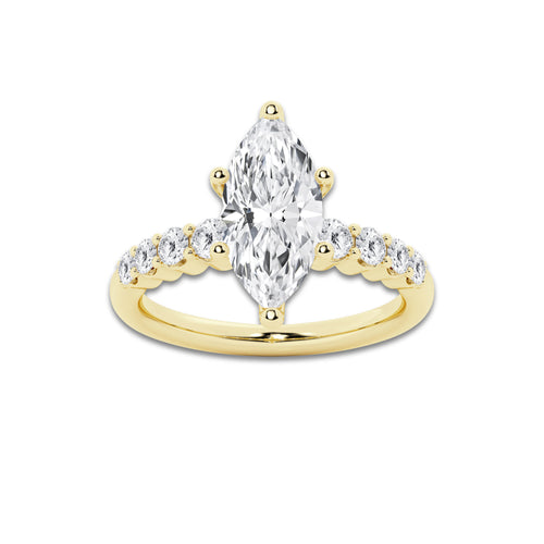3.04 Ct Marquise Lab-Grown Diamond Half Eternity Engagement Ring in 14K Yellow Gold for Female, Colorless (D), VVS1 Clarity | IGI Certified, 2.50 Ct Center Diamond