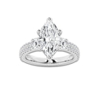 4.00 ctw Marquise Lab-Grown Diamond Three Stone Double Row Engagement Ring in 14K White Gold for Women | D Color, VVS1 Clarity, IGI Certified 3.00 ct Center Diamond