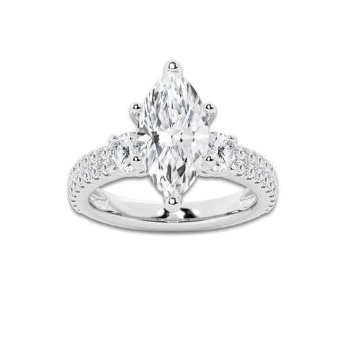 4.00 ctw Marquise Lab-Grown Diamond Three Stone Double Row Engagement Ring in 14K White Gold for Women | D Color, VVS1 Clarity, IGI Certified 3.00 ct Center Diamond