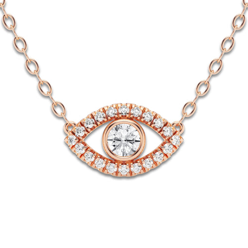1/3 ctw Round Lab Grown Diamond Evil Eye Pendant with Adjustable Chain 14K Rose Gold, DE, VS1 | 1/5 ct Center