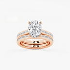 Synergy 3 3/4 ctw Oval Lab Grown Diamond Baguette and Princess Side Stone Bridal Set 14K Rose Gold, E, VS1 | IGI Certified, 3 ct Center
