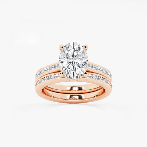 Synergy 3 3/4 ctw Oval Lab Grown Diamond Baguette and Princess Side Stone Bridal Set 14K Rose Gold, E, VS1 | IGI Certified, 3 ct Center