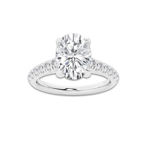 2.41 ctw Oval Lab-Grown Diamond Pave Engagement Ring in Platinum for Women | E Color, VS1 Clarity, IGI Certified 2.00 ct Center Diamond