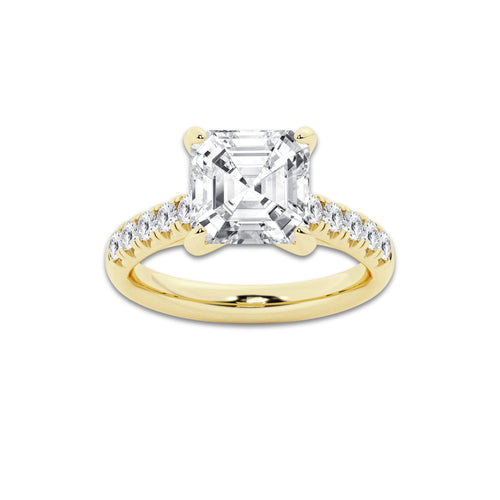 4.43 ctw Asscher Lab-Grown Diamond Pave Engagement Ring in 14K Yellow Gold for Women | D Color, VVS1 Clarity, IGI Certified 4.00 ct Center Diamond