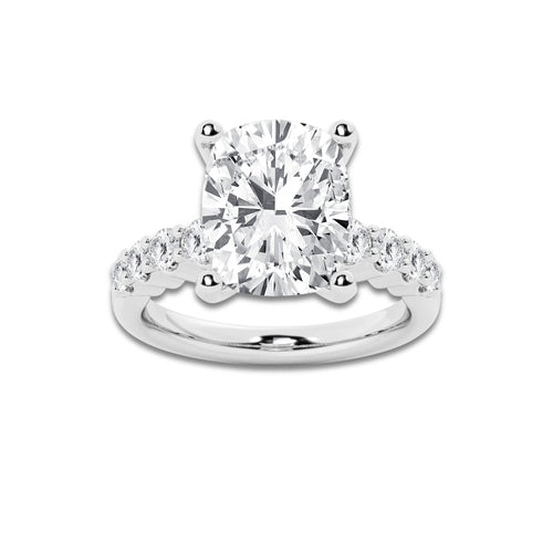 6.66 Ct Elongated Cushion Lab-Grown Diamond Half Eternity Engagement Ring in 14K White Gold for Female, Colorless (D), VVS1 Clarity | IGI Certified, 6.00 Ct Center Diamond