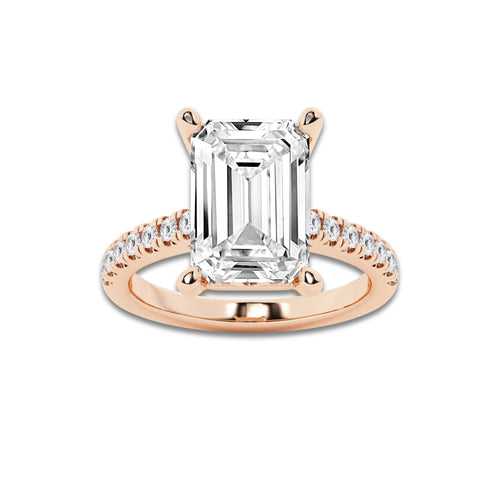 6.43 ctw Emerald Lab-Grown Diamond Hidden Halo Side Stone Engagement Ring in 18K Rose Gold for Women | Colorless D, VVS1 Clarity, IGI Certified 6.00 ct Center Diamond