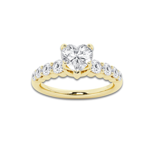 1.54 Ct Heart Lab-Grown Diamond Half Eternity Engagement Ring in 14K Yellow Gold for Female, Colorless (D), VVS1 Clarity | IGI Certified, 1.00 Ct Center Diamond