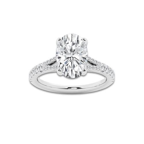 7.66 ctw Oval Lab-Grown Diamond Split Shank Side Stone Engagement Ring in 14K White Gold for Women | Colorless E, VS1 Clarity, IGI Certified 7.00 ct Center Diamond