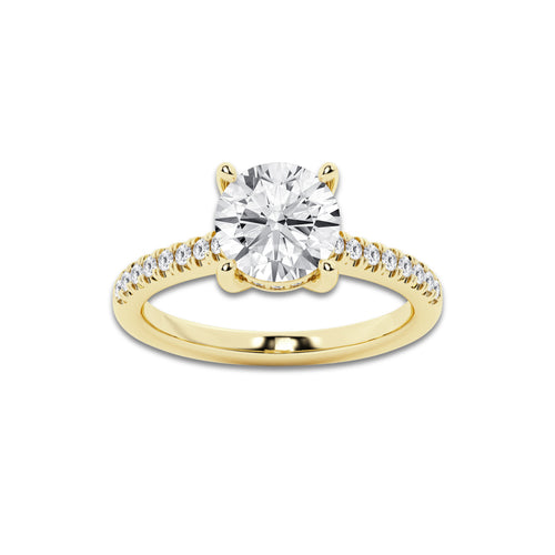 2.23 ctw Round Lab-Grown Diamond Hidden Halo Side Stone Engagement Ring in 18K Yellow Gold for Women | Colorless D, VVS1 Clarity, IGI Certified 2.00 ct Center Diamond