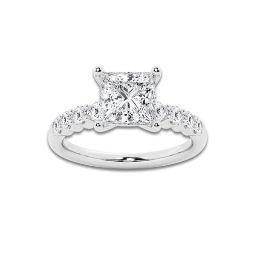 3.04 Ct Princess Lab-Grown Diamond Half Eternity Engagement Ring in Platinum for Female, Colorless (D), VVS1 Clarity | IGI Certified, 2.50 Ct Center Diamond