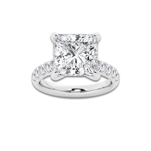 8.55 ctw Princess Lab-Grown Diamond Pave Engagement Ring in 14K White Gold for Women | E Color, VS1 Clarity, IGI Certified 8.00 ct Center Diamond