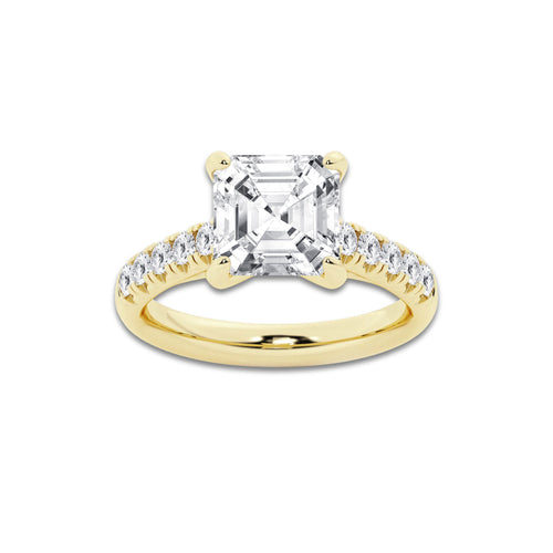 3.93 ctw Asscher Lab-Grown Diamond Pave Engagement Ring in 14K Yellow Gold for Women | E Color, VS1 Clarity, IGI Certified 3.50 ct Center Diamond