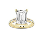 6.43 ctw Emerald Lab-Grown Diamond Hidden Halo Side Stone Engagement Ring in 18K Yellow Gold for Women | Colorless D, VVS1 Clarity, IGI Certified 6.00 ct Center Diamond