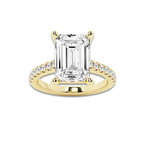 6.43 ctw Emerald Lab-Grown Diamond Hidden Halo Side Stone Engagement Ring in 18K Yellow Gold for Women | Colorless D, VVS1 Clarity, IGI Certified 6.00 ct Center Diamond