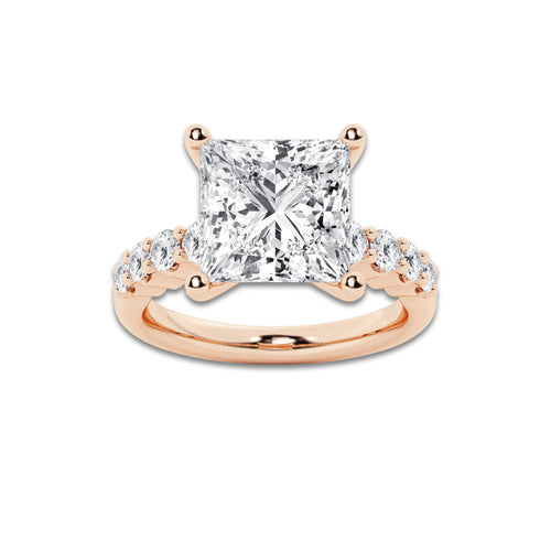 8.66 ctw Princess Lab-Grown Diamond Side Stone Engagement Ring in 14K Rose Gold for Women | Colorless E, VS1 Clarity, IGI Certified 8.00 Ct Center Diamond