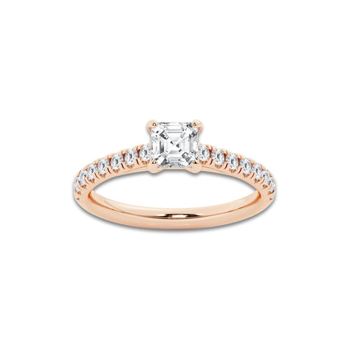 1.14 ctw Asscher Lab-Grown Diamond Pave Engagement Ring in 14K Rose Gold for Women | E Color, VS1 Clarity, IGI Certified 0.75 ct Center Diamond