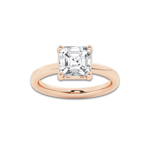 Gala 2 1/2 ctw Asscher Lab Grown Diamond Low Setting Solitaire Engagement Ring 14K Rose Gold, D, VVS | IGI Certified, 2 1/2 ct Center