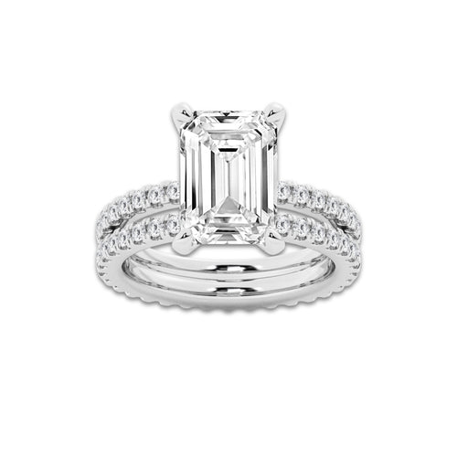 6.22 ctw Emerald Lab-Grown Diamond Double Row Diamond Engagement Ring in 14K White Gold for Women | Colorless E, VS1 Clarity, IGI Certified 5.00 ct Center Diamond