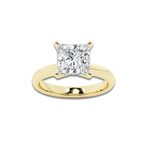 3.00 ctw Princess Lab-Grown Diamond Minimalist Engagement Ring in 14K Yellow Gold for Women | D Color, VVS1 Clarity, IGI Certified