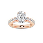 4.00 ctw Oval Lab-Grown Diamond Split-Prong Set Side Stone Engagement Ring in 14K Rose Gold for Women | Colorless E, VS1 Clarity, IGI Certified 3.00 ct Center Diamond