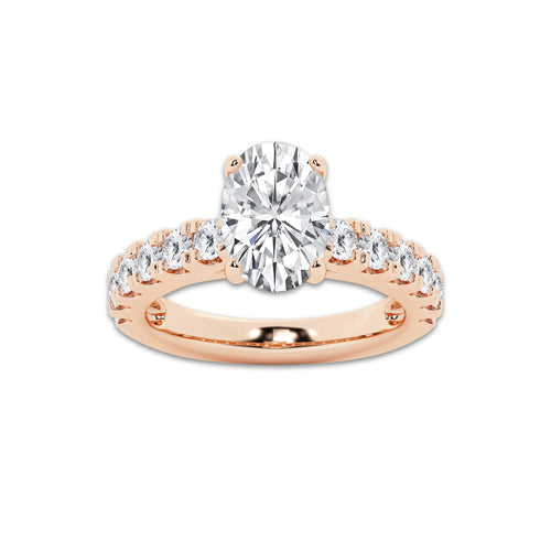 4.00 ctw Oval Lab-Grown Diamond Split-Prong Set Side Stone Engagement Ring in 14K Rose Gold for Women | Colorless E, VS1 Clarity, IGI Certified 3.00 ct Center Diamond