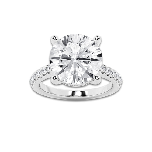 7.40 ctw Round Lab-Grown Diamond Hidden Halo Side Stone Engagement Ring in Platinum for Women | Colorless E, VS1 Clarity, IGI Certified 7.00 ct Center Diamond