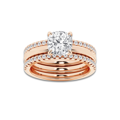 Eternal 2 1/2 ctw Cushion Lab Grown Diamond Double Band Bridal Set 14K Rose Gold, D, VVS | IGI Certified, 2 ct Center