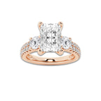 1.75 ctw Radiant Lab-Grown Diamond Three Stone Double Row Engagement Ring in 14K Rose Gold for Women | D Color, VVS1 Clarity, IGI Certified 1.00 ct Center Diamond