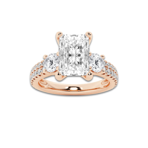 1.75 ctw Radiant Lab-Grown Diamond Three Stone Double Row Engagement Ring in 14K Rose Gold for Women | D Color, VVS1 Clarity, IGI Certified 1.00 ct Center Diamond