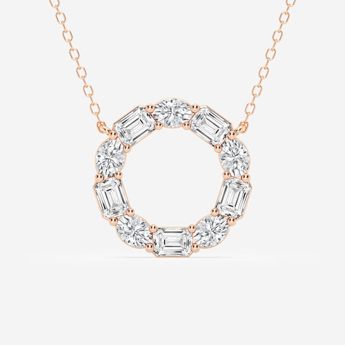 3 ctw Emerald and Oval Lab Grown Diamond Circle Pendant 18K Rose Gold, DE, VS1