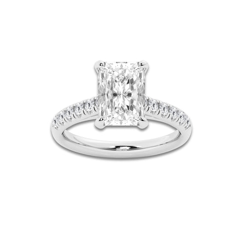 3.40 ctw Radiant Lab-Grown Diamond Pave Engagement Ring in 14K White Gold for Women | D Color, VVS1 Clarity, IGI Certified 3.00 ct Center Diamond