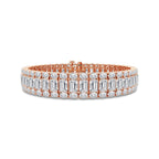 25 1/2 ctw Emerald Lab Grown Diamond Three Row Bracelet - 7 Inches 14K Rose Gold, DE, VS1