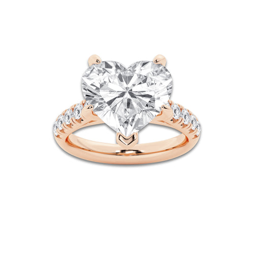 7.55 ctw Heart Lab-Grown Diamond Pave Engagement Ring in 14K Rose Gold for Women | D Color, VVS1 Clarity, IGI Certified 7.00 ct Center Diamond
