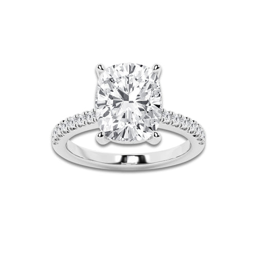 5.30 ctw Elongated Cushion Lab-Grown Diamond Hidden Halo Side Stone Engagement Ring in 18K White Gold for Women | Colorless D, VVS1 Clarity, IGI Certified 5.00 ct Center Diamond