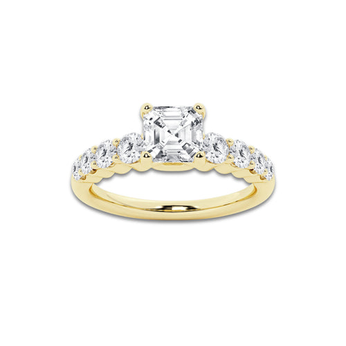 1.54 ctw Asscher Lab-Grown Diamond Side Stone Engagement Ring in 14K Yellow Gold for Women | Colorless E, VS1 Clarity, IGI Certified 1.00 Ct Center Diamond