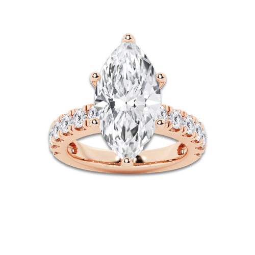 8.00 ctw Marquise Lab-Grown Diamond Split-Prong Set Side Stone Engagement Ring in 14K Rose Gold for Women | Colorless D, VVS1 Clarity, IGI Certified 7.00 ct Center Diamond