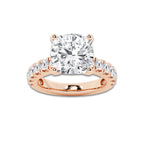 9.00 ctw Cushion Lab-Grown Diamond Split-Prong Set Side Stone Engagement Ring in 14K Rose Gold for Women | Colorless E, VS1 Clarity, IGI Certified 8.00 ct Center Diamond