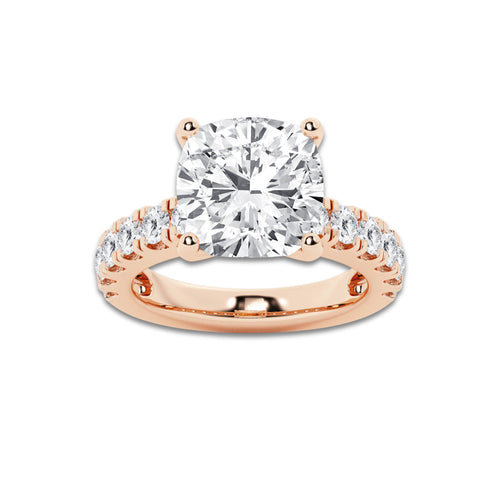 9.00 ctw Cushion Lab-Grown Diamond Split-Prong Set Side Stone Engagement Ring in 14K Rose Gold for Women | Colorless E, VS1 Clarity, IGI Certified 8.00 ct Center Diamond