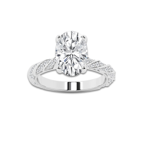 3.92 ctw Oval Lab-Grown Diamond Twisted Band Engagement Ring in Platinum for Women | Colorless E, VS1 Clarity, IGI Certified 3.50 ct Center Diamond