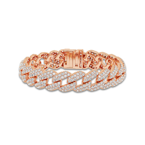 16 ctw Round Lab Grown Diamond Cuban Link Bracelet - 8.75 Inches 14K Rose Gold, DE, VS1