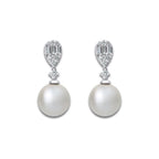 11 mm Freshwater Pearl and 1/2 ctw Lab Grown Diamond Drop Earrings 14K White Gold, Fresh Water