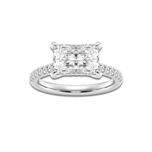 Angie 3 1/4 ctw Radiant Lab Grown Diamond Side Stone Engagement Ring 14K White Gold, D, VVS | IGI Certified, 3 ct Center