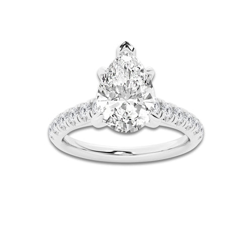 2.41 ctw Pear Lab-Grown Diamond Pave Engagement Ring in Platinum for Women | E Color, VS1 Clarity, IGI Certified 2.00 ct Center Diamond