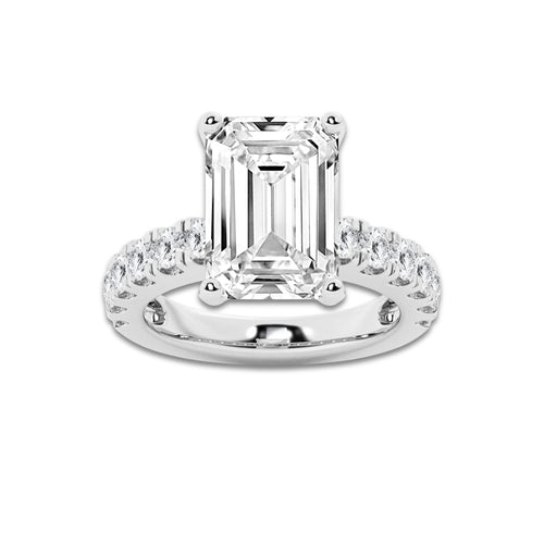 7.00 ctw Emerald Lab-Grown Diamond Split-Prong Set Side Stone Engagement Ring in 14K White Gold for Women | Colorless E, VS1 Clarity, IGI Certified 6.00 ct Center Diamond