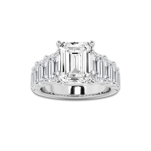6 7/8 ctw Emerald Lab Grown Diamond Engagement Ring Platinum, D, VVS | 3 1/2 ct Center
