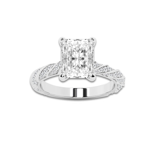 4.42 ctw Radiant Lab-Grown Diamond Twisted Band Engagement Ring in 14K White Gold for Women | Colorless E, VS1 Clarity, IGI Certified 4.00 ct Center Diamond