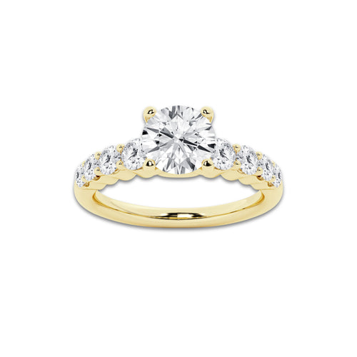 1.29 Ct Round Lab-Grown Diamond Half Eternity Engagement Ring in 14K Yellow Gold for Female, Colorless (E), VS1 Clarity | IGI Certified, 0.75 Ct Center Diamond
