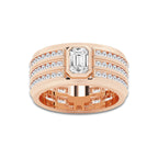 3 ctw Emerald Lab Grown Diamond Men's Three Row Eternity Band - 10.5mm Width 14K Rose Gold, E, VS1 | IGI Certified, 1 ct Center