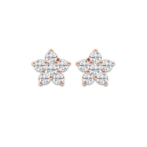 1 1/2 ctw Round Lab Grown Diamond Flower Stud Earrings 14K Rose Gold, DE, VS1