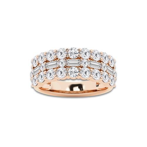Briar 2 1/8 ctw Round & Baguette Lab Grown Diamond Triple Row Ring 18K Rose Gold, DE, VS1